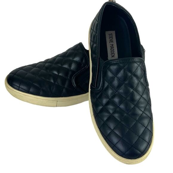 Steve Madden Ecentrcq Quilted Black Sneaker Loafer Sporty Slip On Women’s Size 8 - Picture 1 of 12